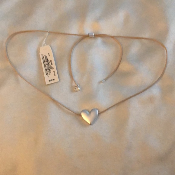 Lucky Brand Silver Tone Puffy Heart Slider Pendant Necklace Cord Detailing NWT - Picture 11 of 11